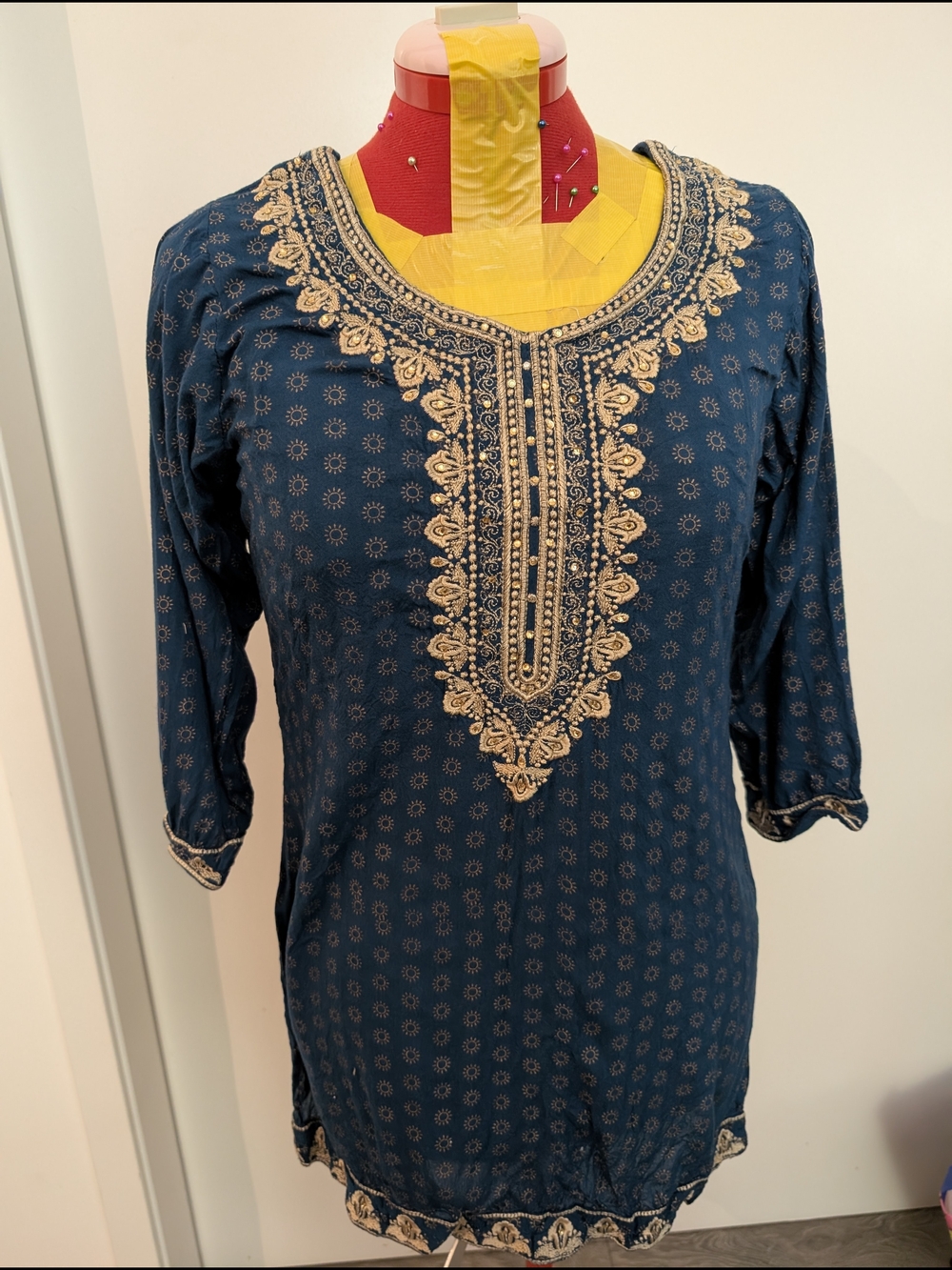 Embroidered Navy Blue Women's Tunic Top